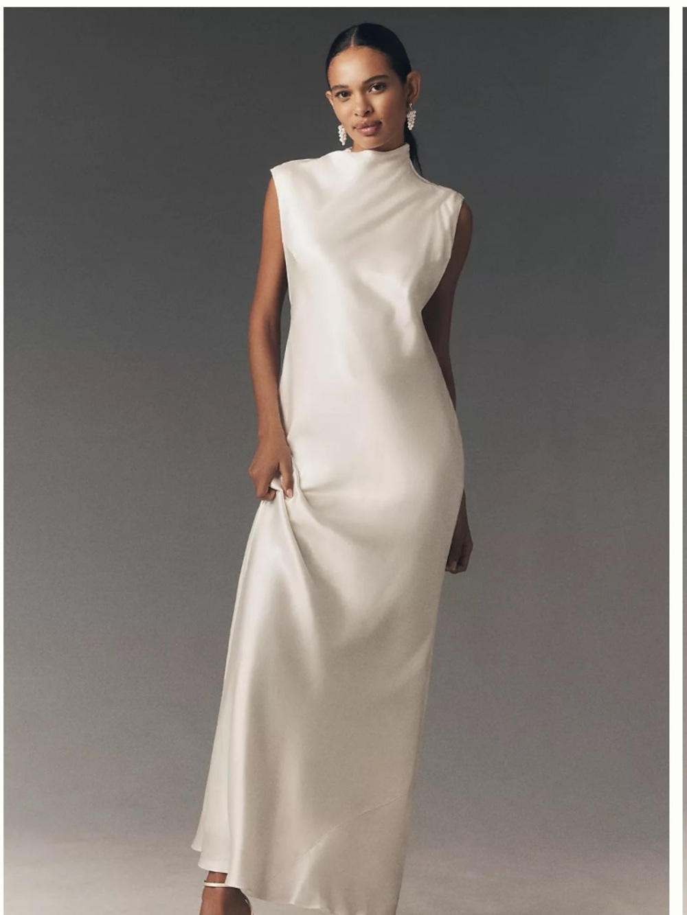 BHLDN Satin Column Knot Maxi Dress - White